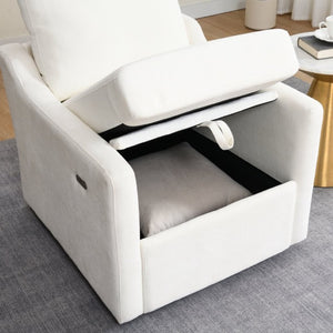 English Elm Swivel Accent Chair Plush Chenille Upholstery with USB Charging and Under Seat Storage White W2671P537938