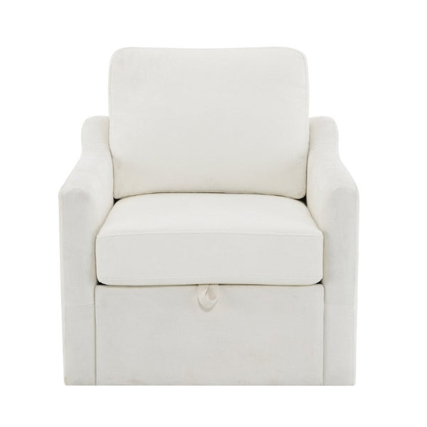 English Elm Swivel Accent Chair Plush Chenille Upholstery with USB Charging and Under Seat Storage White W2671P537938