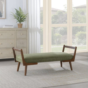 English Elm Video Channel Tufted Corduroy Bench Walnut Legs Mid Century Modern Entryway Accent W2671P539714