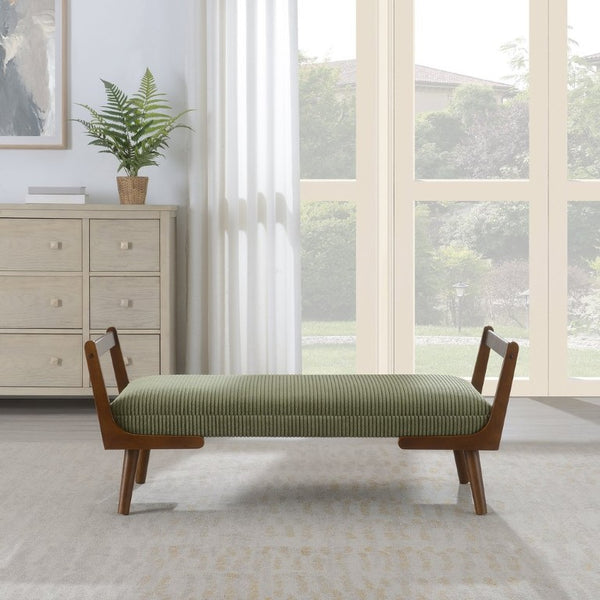 English Elm Video Channel Tufted Corduroy Bench Walnut Legs Mid Century Modern Entryway Accent W2671P539714