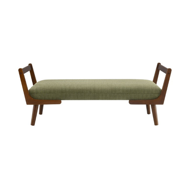 English Elm Video Channel Tufted Corduroy Bench Walnut Legs Mid Century Modern Entryway Accent W2671P539714