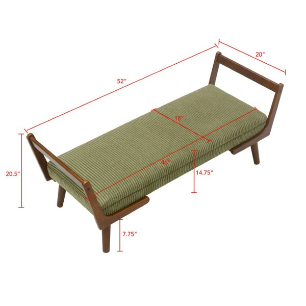English Elm Video Channel Tufted Corduroy Bench Walnut Legs Mid Century Modern Entryway Accent W2671P539714