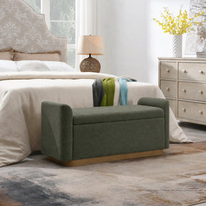 English Elm Video Upholstered Storage Bench Chenille Seat Gold Base Entryway Bedroom Ottoman W2671P549243
