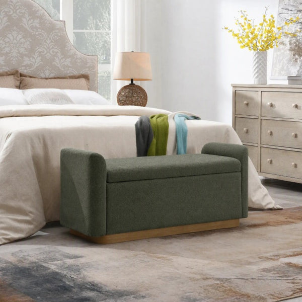 English Elm Video Upholstered Storage Bench Chenille Seat Gold Base Entryway Bedroom Ottoman W2671P549243