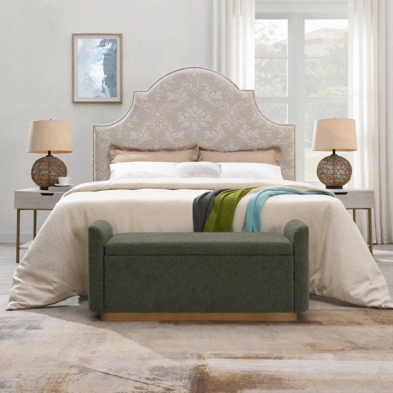 English Elm Video Upholstered Storage Bench Chenille Seat Gold Base Entryway Bedroom Ottoman W2671P549243