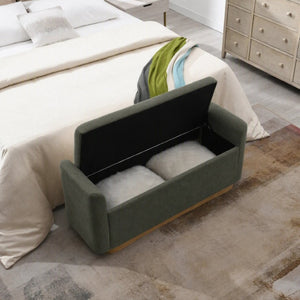 English Elm Video Upholstered Storage Bench Chenille Seat Gold Base Entryway Bedroom Ottoman W2671P549243