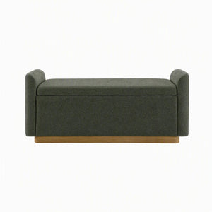 English Elm Video Upholstered Storage Bench Chenille Seat Gold Base Entryway Bedroom Ottoman W2671P549243