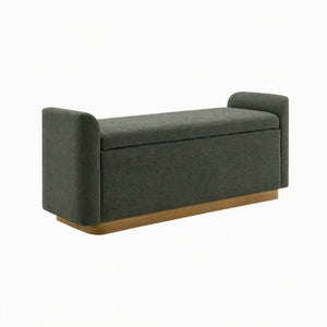 English Elm Video Upholstered Storage Bench Chenille Seat Gold Base Entryway Bedroom Ottoman W2671P549243