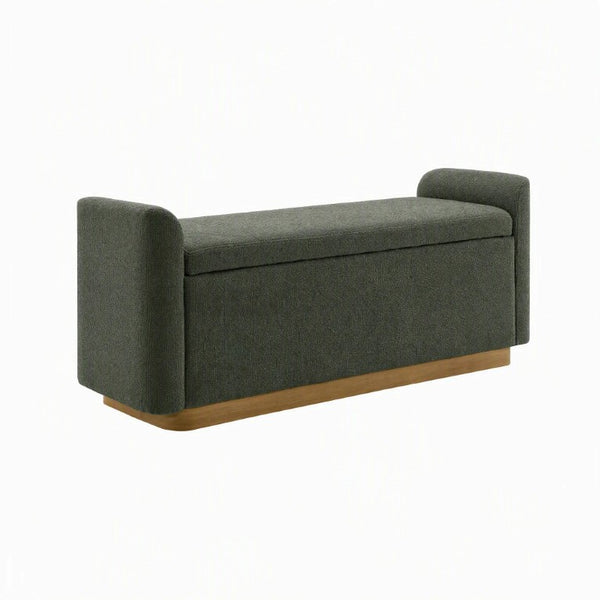 English Elm Video Upholstered Storage Bench Chenille Seat Gold Base Entryway Bedroom Ottoman W2671P549243