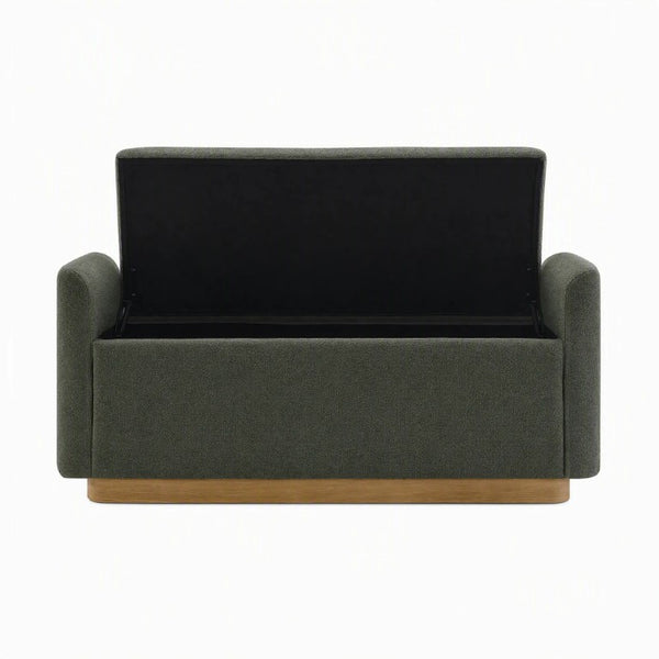 English Elm Video Upholstered Storage Bench Chenille Seat Gold Base Entryway Bedroom Ottoman W2671P549243