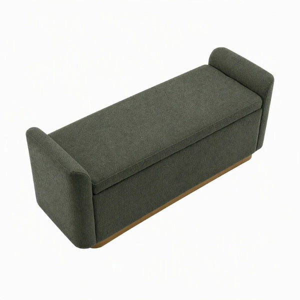English Elm Video Upholstered Storage Bench Chenille Seat Gold Base Entryway Bedroom Ottoman W2671P549243