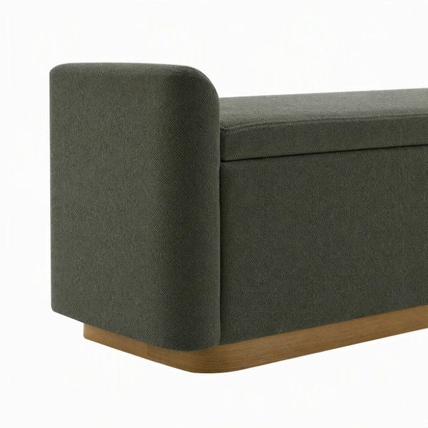 English Elm Video Upholstered Storage Bench Chenille Seat Gold Base Entryway Bedroom Ottoman W2671P549243