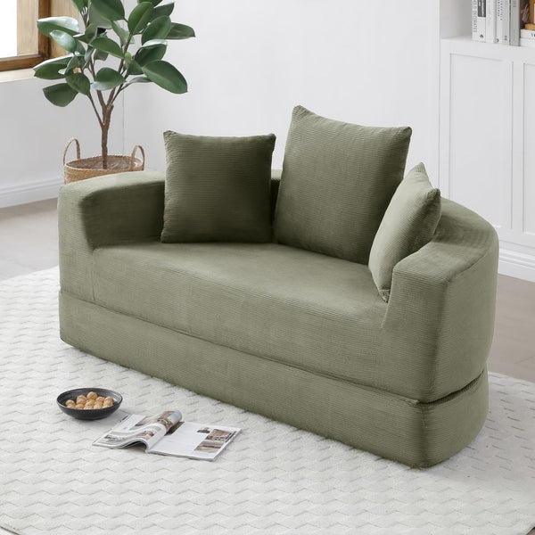 English Elm Convertible Corduroy Floor Sofa Foldable Foam Lounge Bed for Apartment Guest Room Green W2677P514026