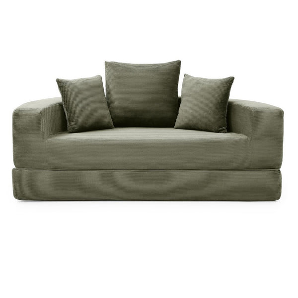 English Elm Convertible Corduroy Floor Sofa Foldable Foam Lounge Bed for Apartment Guest Room Green W2677P514026