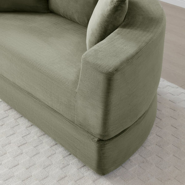 English Elm Convertible Corduroy Floor Sofa Foldable Foam Lounge Bed for Apartment Guest Room Green W2677P514026