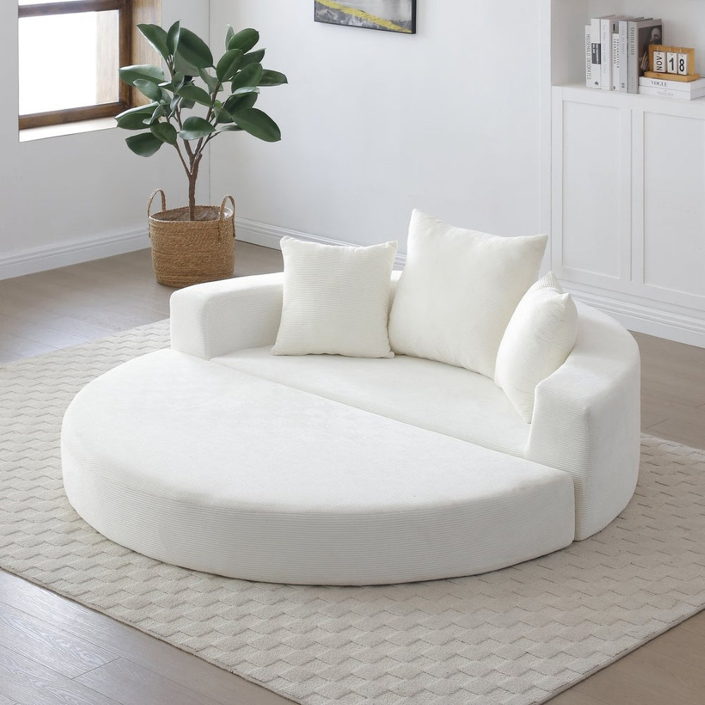 English Elm Convertible Corduroy Floor Sofa Foldable Foam Lounge Bed for Apartment Guest Room Beige W2677P514029