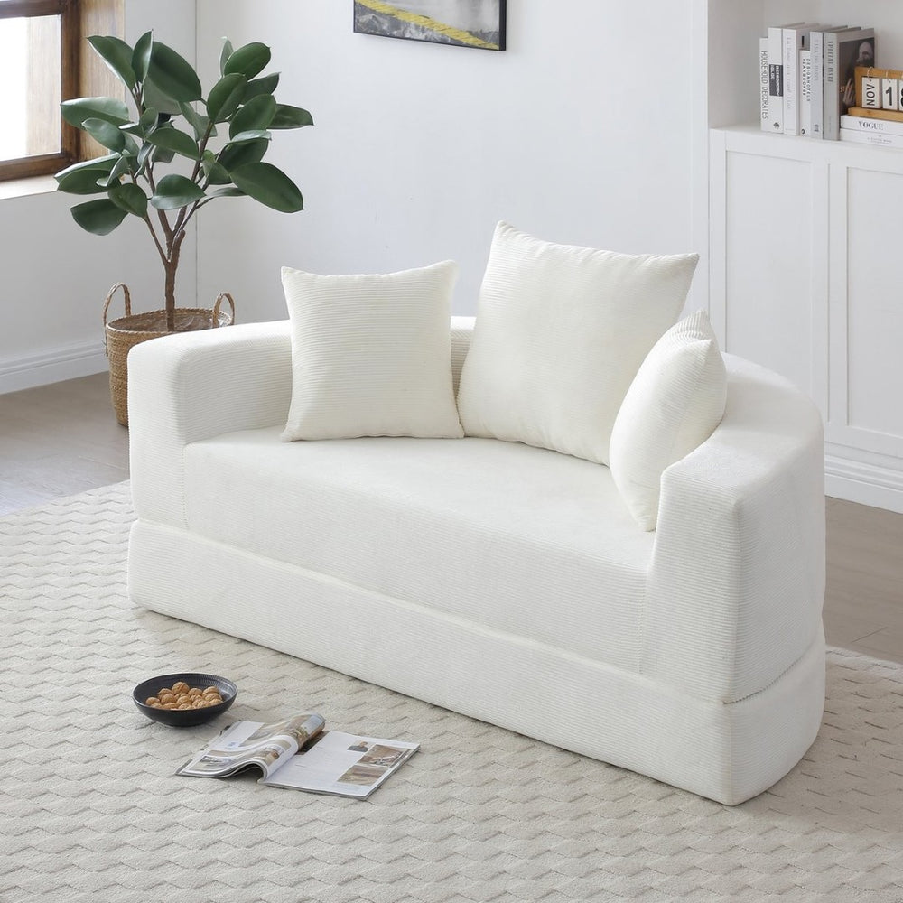 English Elm Convertible Corduroy Floor Sofa Foldable Foam Lounge Bed for Apartment Guest Room Beige W2677P514029