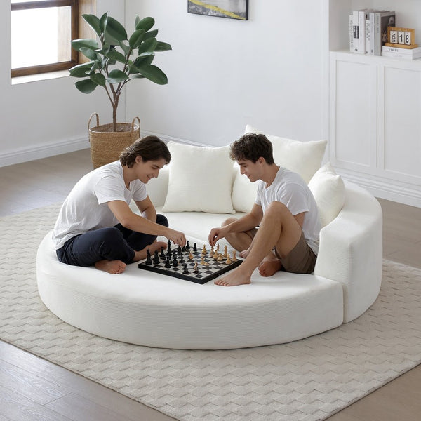 English Elm Convertible Corduroy Floor Sofa Foldable Foam Lounge Bed for Apartment Guest Room Beige W2677P514029