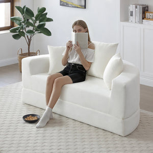 English Elm Convertible Corduroy Floor Sofa Foldable Foam Lounge Bed for Apartment Guest Room Beige W2677P514029