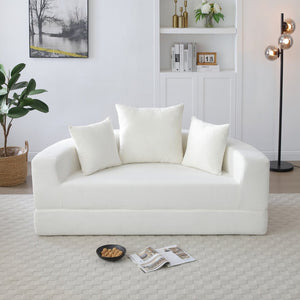 English Elm Convertible Corduroy Floor Sofa Foldable Foam Lounge Bed for Apartment Guest Room Beige W2677P514029