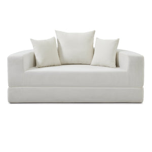 English Elm Convertible Corduroy Floor Sofa Foldable Foam Lounge Bed for Apartment Guest Room Beige W2677P514029