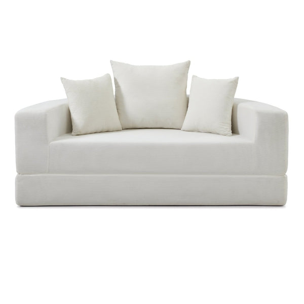 English Elm Convertible Corduroy Floor Sofa Foldable Foam Lounge Bed for Apartment Guest Room Beige W2677P514029