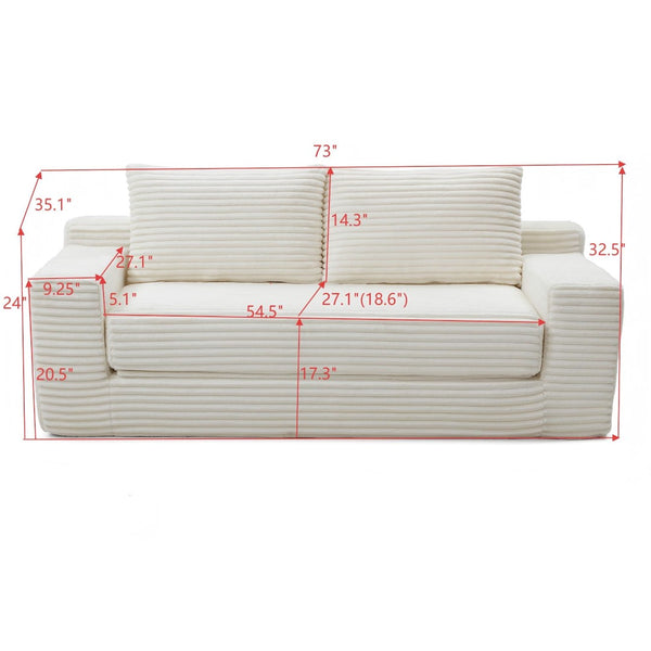 English Elm Memory Foam Corduroy Loveseat Folds Flat for Sleeping Frameless Floor Couch Beige W2677P518897