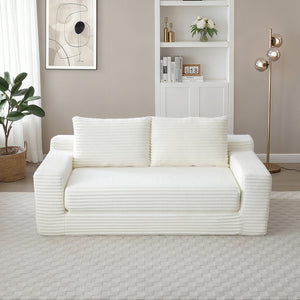 English Elm Memory Foam Corduroy Loveseat Folds Flat for Sleeping Frameless Floor Couch Beige W2677P518897
