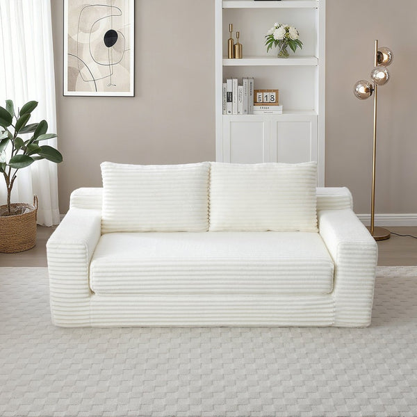 English Elm Memory Foam Corduroy Loveseat Folds Flat for Sleeping Frameless Floor Couch Beige W2677P518897