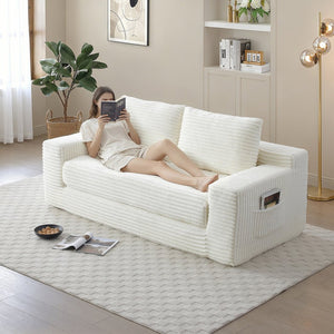 English Elm Memory Foam Corduroy Loveseat Folds Flat for Sleeping Frameless Floor Couch Beige W2677P518897