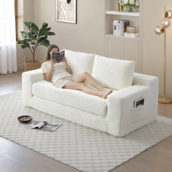 English Elm Memory Foam Corduroy Loveseat Folds Flat for Sleeping Frameless Floor Couch Beige W2677P518897