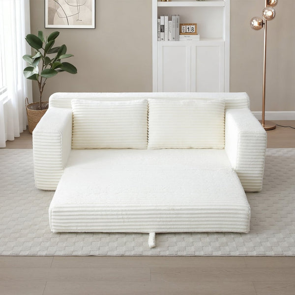 English Elm Memory Foam Corduroy Loveseat Folds Flat for Sleeping Frameless Floor Couch Beige W2677P518897