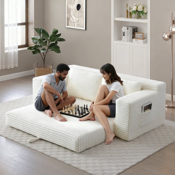 English Elm Memory Foam Corduroy Loveseat Folds Flat for Sleeping Frameless Floor Couch Beige W2677P518897