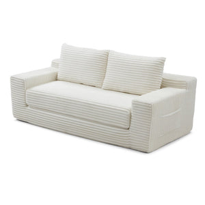 English Elm Memory Foam Corduroy Loveseat Folds Flat for Sleeping Frameless Floor Couch Beige W2677P518897