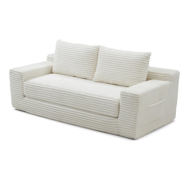 English Elm Memory Foam Corduroy Loveseat Folds Flat for Sleeping Frameless Floor Couch Beige W2677P518897