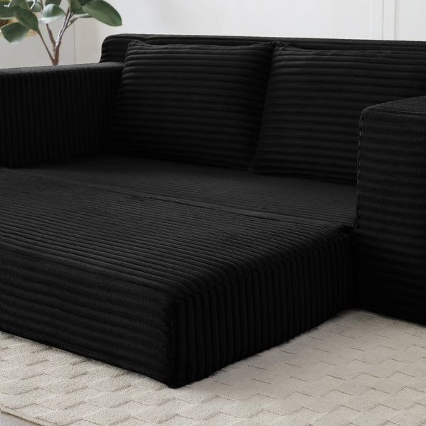 English Elm Memory Foam Corduroy Loveseat Folds Flat for Sleeping Frameless Floor Couch Black W2677P518904