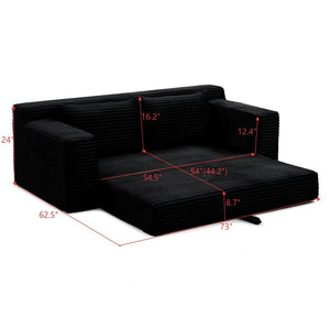 English Elm Memory Foam Corduroy Loveseat Folds Flat for Sleeping Frameless Floor Couch Black W2677P518904
