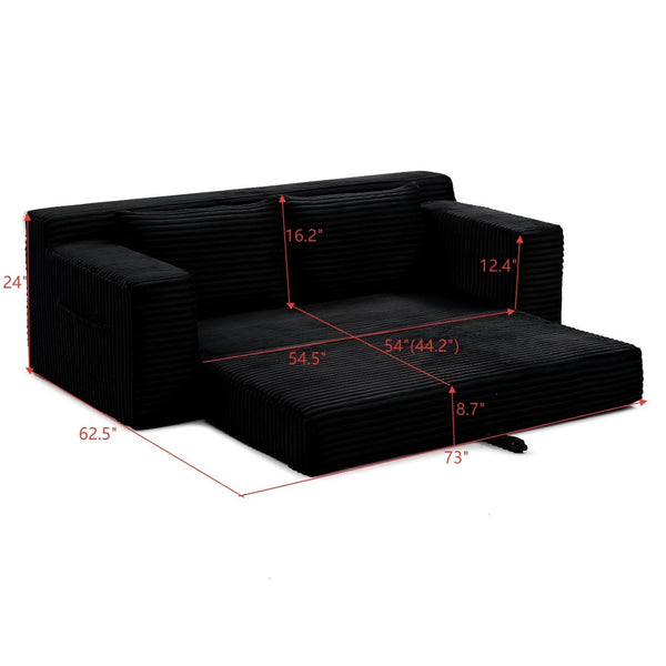 English Elm Memory Foam Corduroy Loveseat Folds Flat for Sleeping Frameless Floor Couch Black W2677P518904