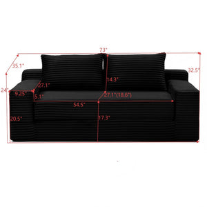 English Elm Memory Foam Corduroy Loveseat Folds Flat for Sleeping Frameless Floor Couch Black W2677P518904