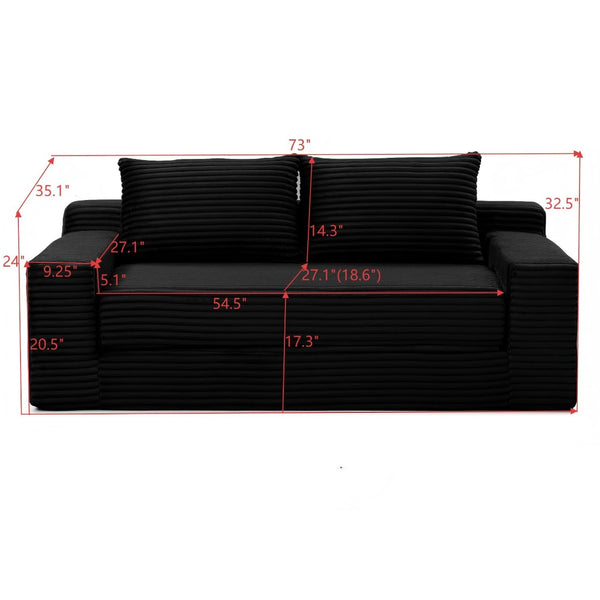 English Elm Memory Foam Corduroy Loveseat Folds Flat for Sleeping Frameless Floor Couch Black W2677P518904