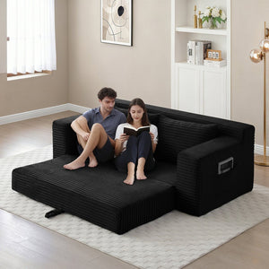 English Elm Memory Foam Corduroy Loveseat Folds Flat for Sleeping Frameless Floor Couch Black W2677P518904