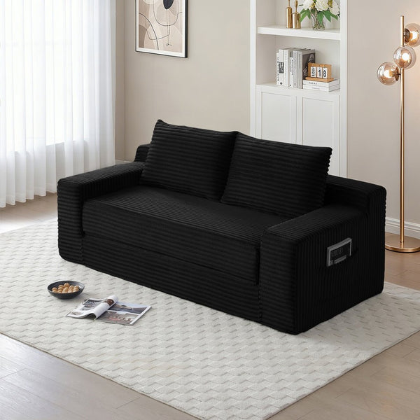 English Elm Memory Foam Corduroy Loveseat Folds Flat for Sleeping Frameless Floor Couch Black W2677P518904