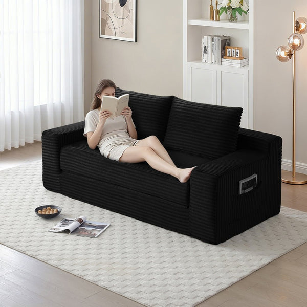 English Elm Memory Foam Corduroy Loveseat Folds Flat for Sleeping Frameless Floor Couch Black W2677P518904