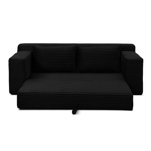 English Elm Memory Foam Corduroy Loveseat Folds Flat for Sleeping Frameless Floor Couch Black W2677P518904