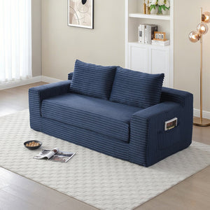 English Elm Memory Foam Corduroy Loveseat Folds Flat for Sleeping Frameless Floor Couch Blue W2677P518907