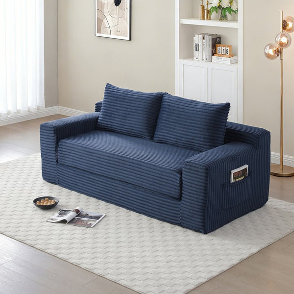 English Elm Memory Foam Corduroy Loveseat Folds Flat for Sleeping Frameless Floor Couch Blue W2677P518907
