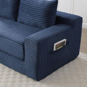 English Elm Memory Foam Corduroy Loveseat Folds Flat for Sleeping Frameless Floor Couch Blue W2677P518907