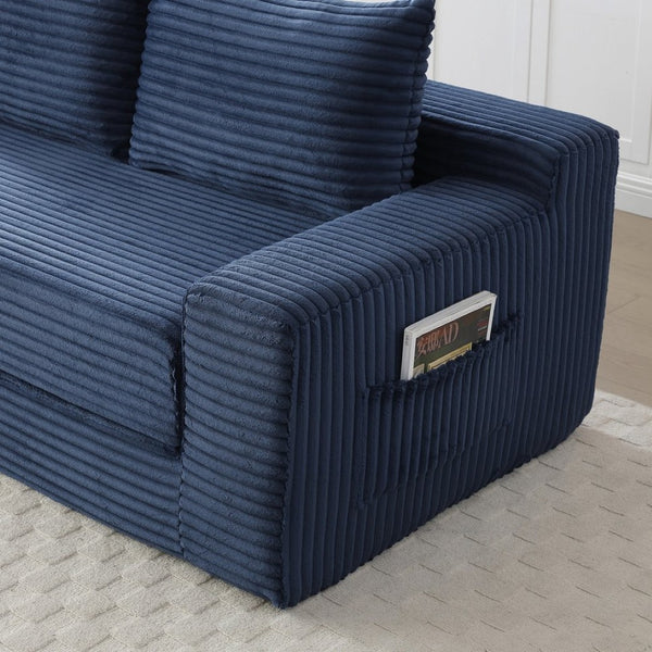 English Elm Memory Foam Corduroy Loveseat Folds Flat for Sleeping Frameless Floor Couch Blue W2677P518907