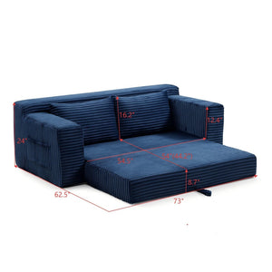 English Elm Memory Foam Corduroy Loveseat Folds Flat for Sleeping Frameless Floor Couch Blue W2677P518907