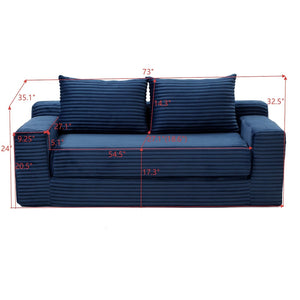 English Elm Memory Foam Corduroy Loveseat Folds Flat for Sleeping Frameless Floor Couch Blue W2677P518907